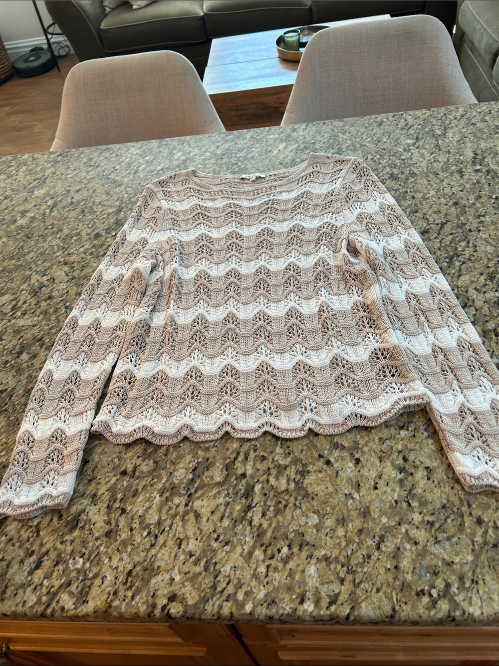 Z Supply Scoop Neck Open Knit Striped Sweater - Beige & White